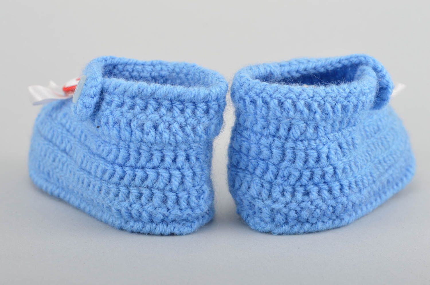 Chaussons bleus pour bébé tricotés en laine et coton au crochet faits main photo 5