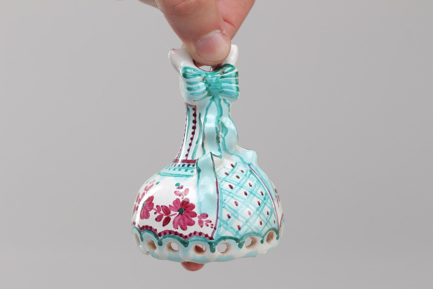 Bright homemade ceramic bell painted with enamel and dyes photo 5