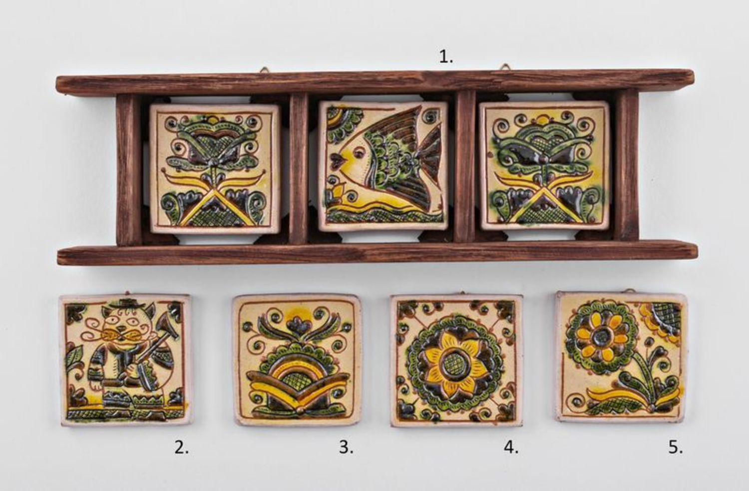 Mensola con affreschi decorativa fatta a mano Mensola di legno con piastrelle
 foto 6