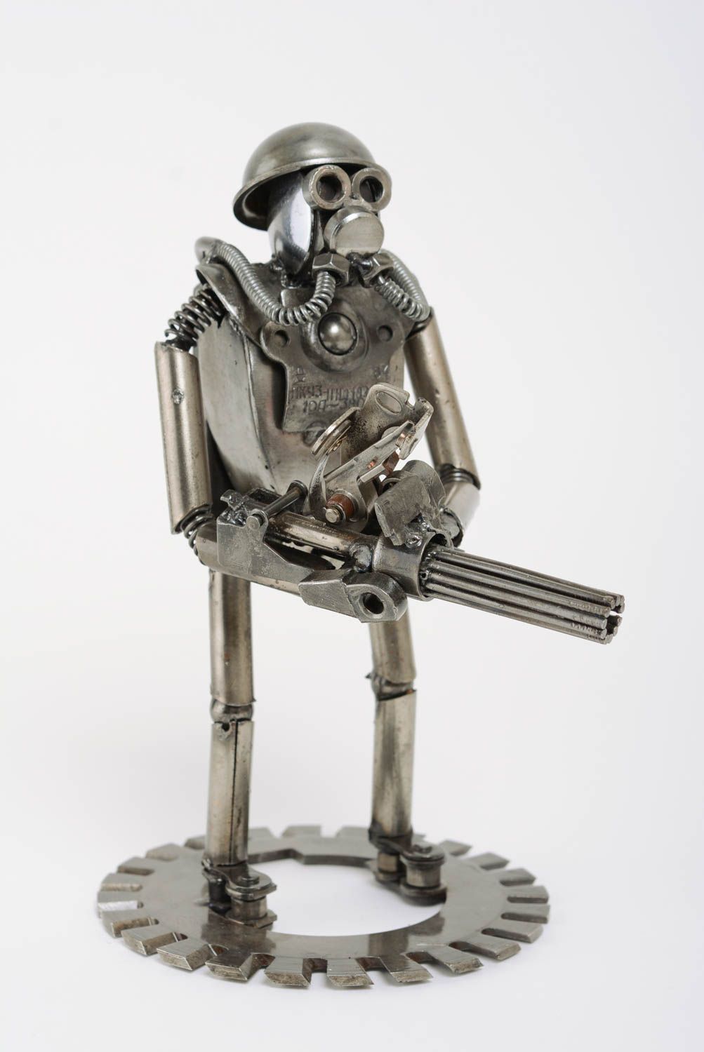 Handmade designer miniature metal figurine of robot in techno art style photo 1