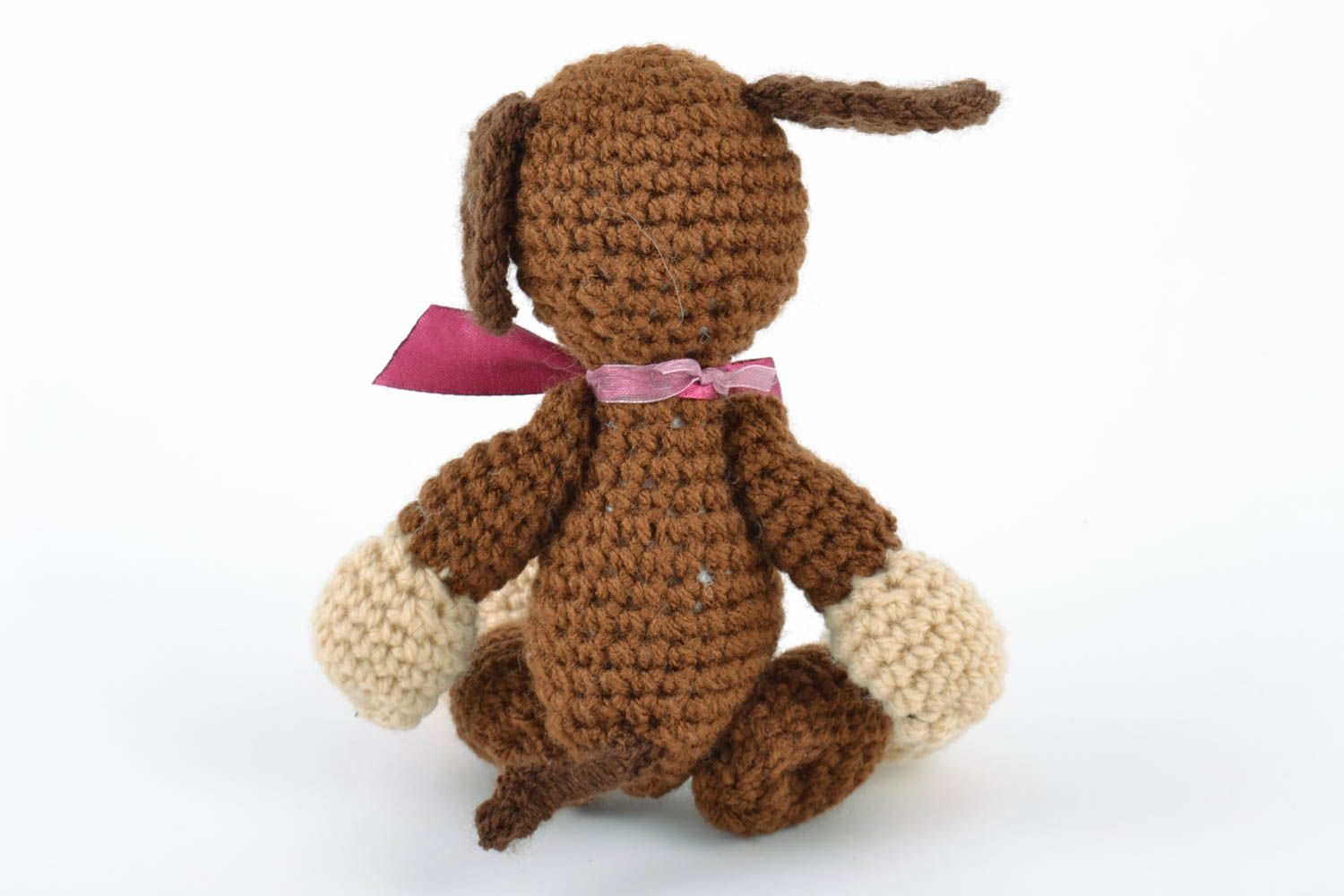 Handmade crocheted woolen decorative small soft toy brown Bear gift for child photo 5
