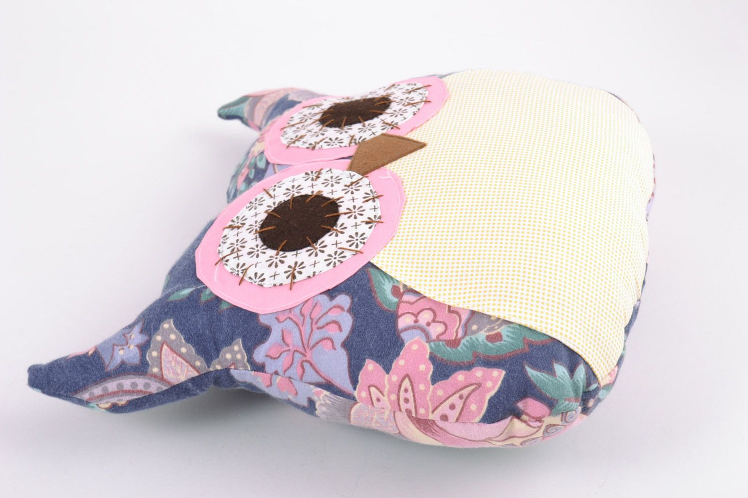 Handmade decorative soft pillow pet sewn of fabric Violet Owl for children photo 2