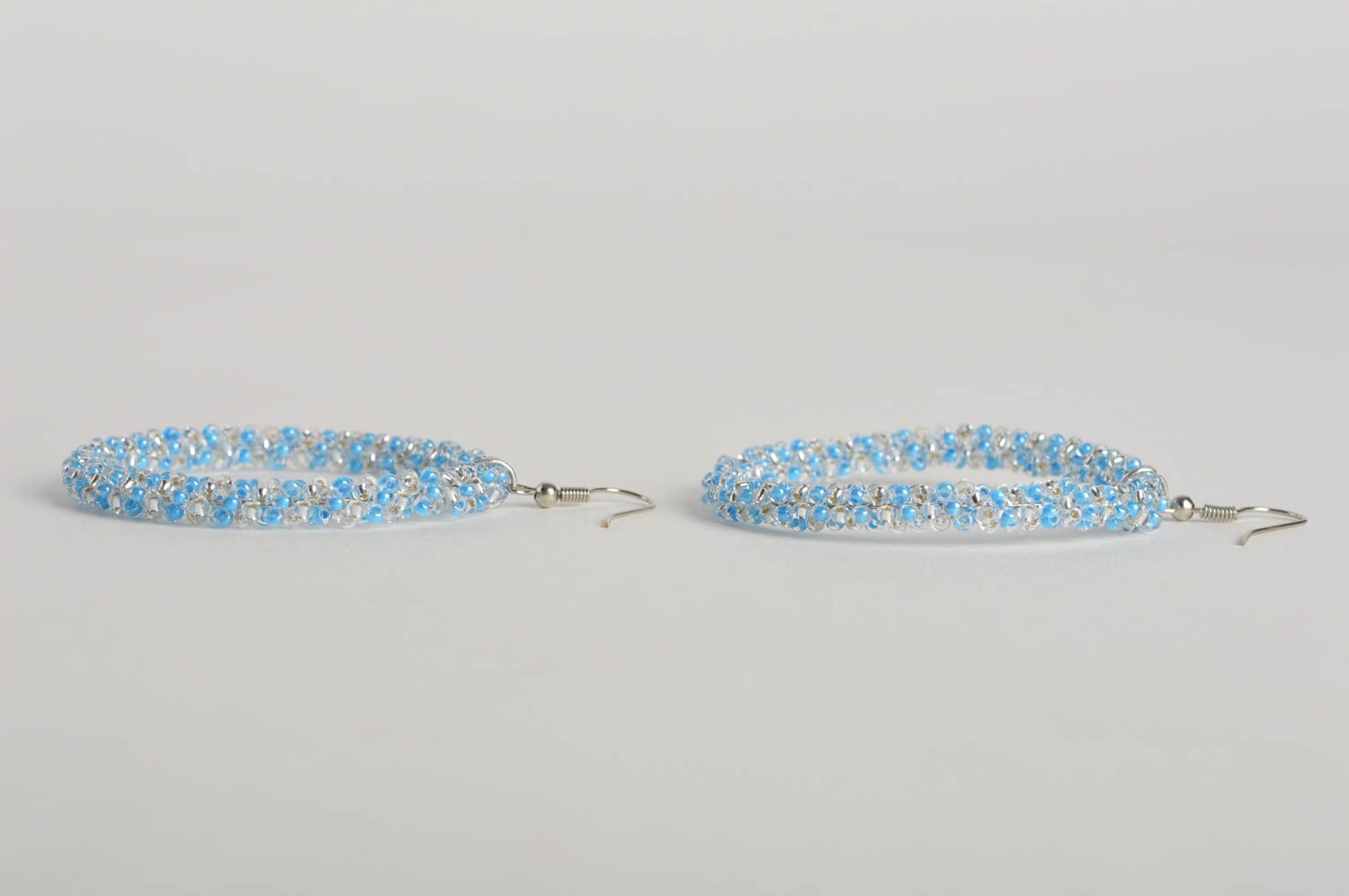 Handmade blue beautiful earrings unusual beaded accessory female earrings photo 4