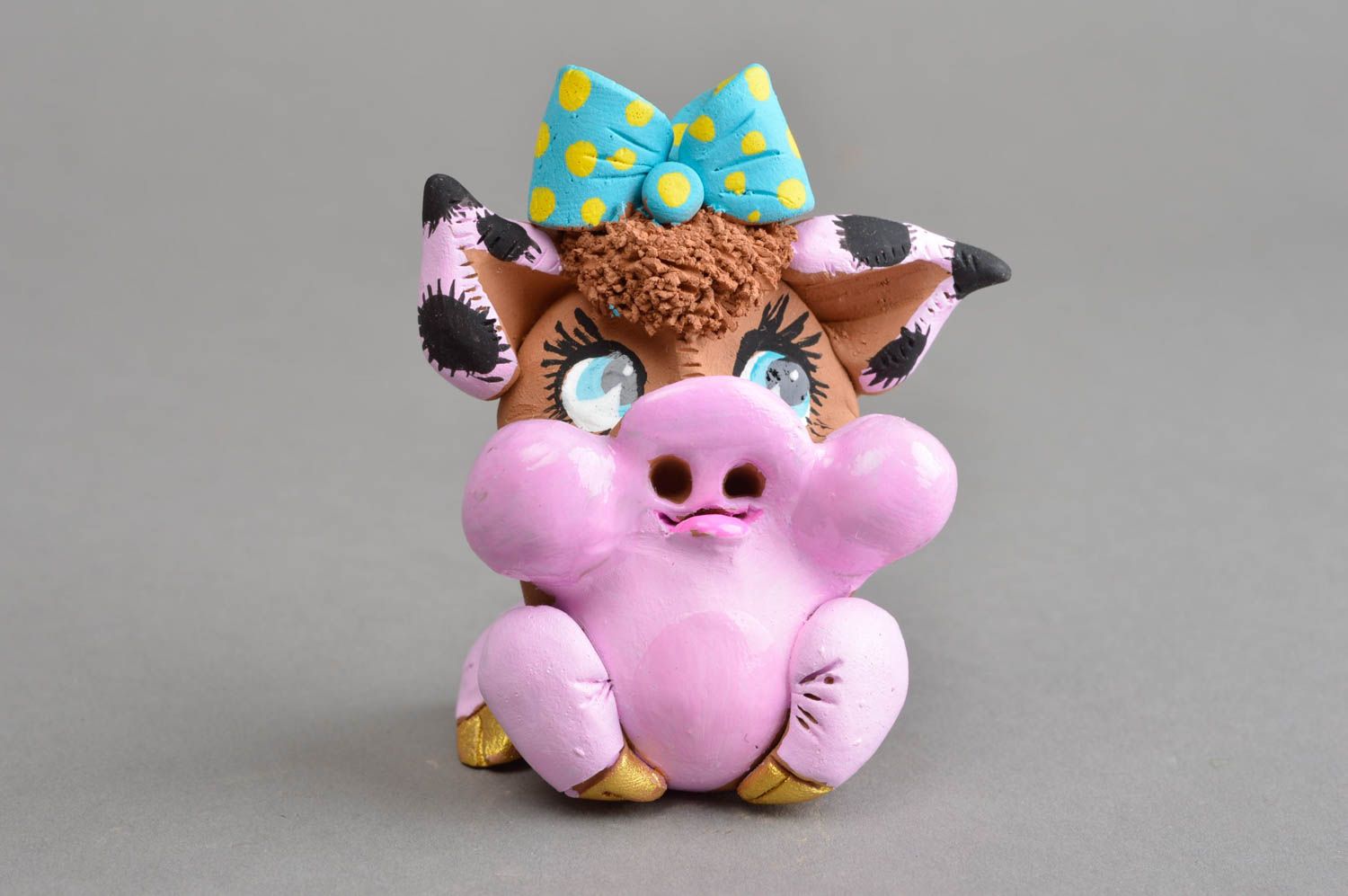 Figurine de cochon en céramique rose petite amusante faite main décorative photo 2