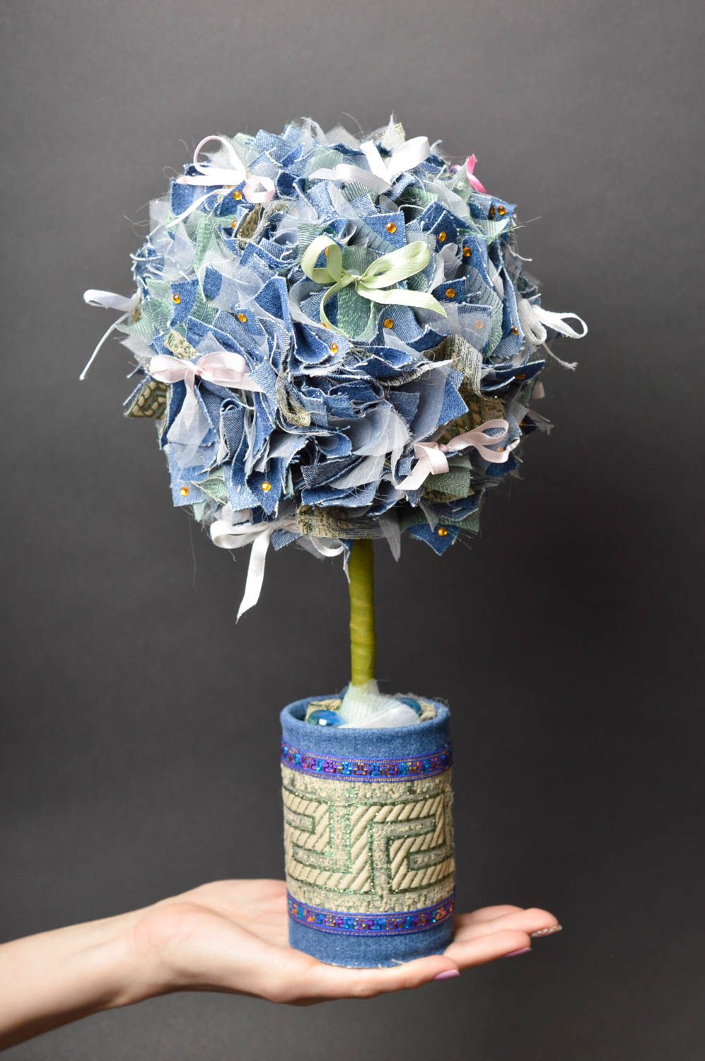 Handmade Baum künstlich aus Jeans ausgefallenes Geschenk Baum des Glücks Topiary foto 5