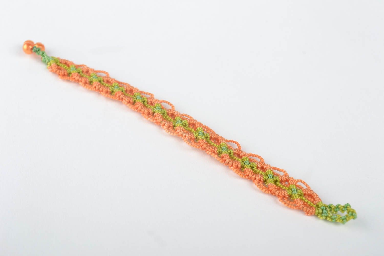 Bracelet macramé Bijou fait main en fils synthétiques orange vert Cadeau femme photo 4