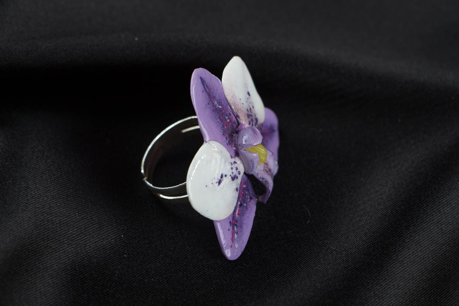 Polymer clay ring with flower photo 2