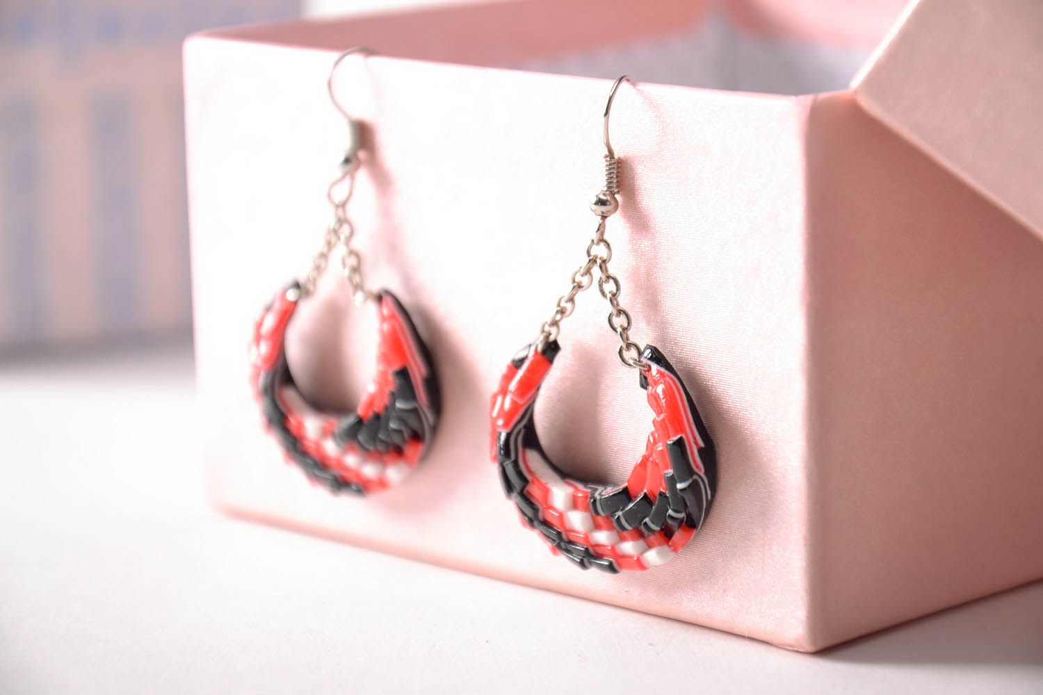 Red and Black Earrings Made of Polymer Clay photo 4
