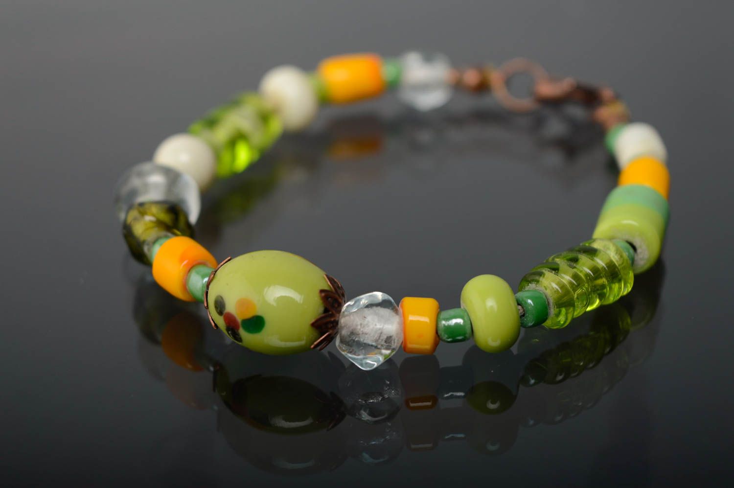 Bracelet with patterned lampwork beads photo 1