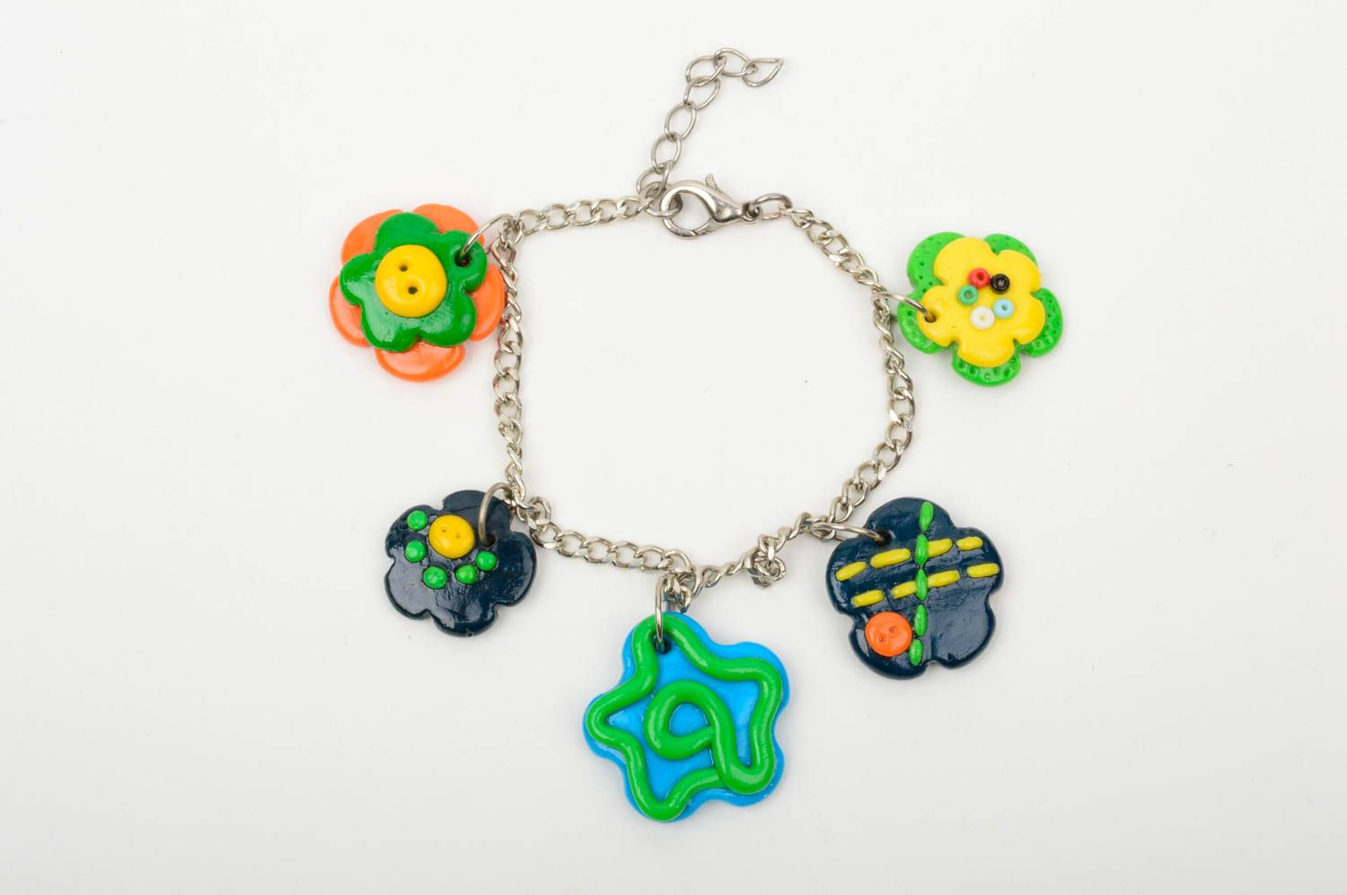 Яркий браслет ручной работы украшение из полимерной глины браслет с цветами фото 3