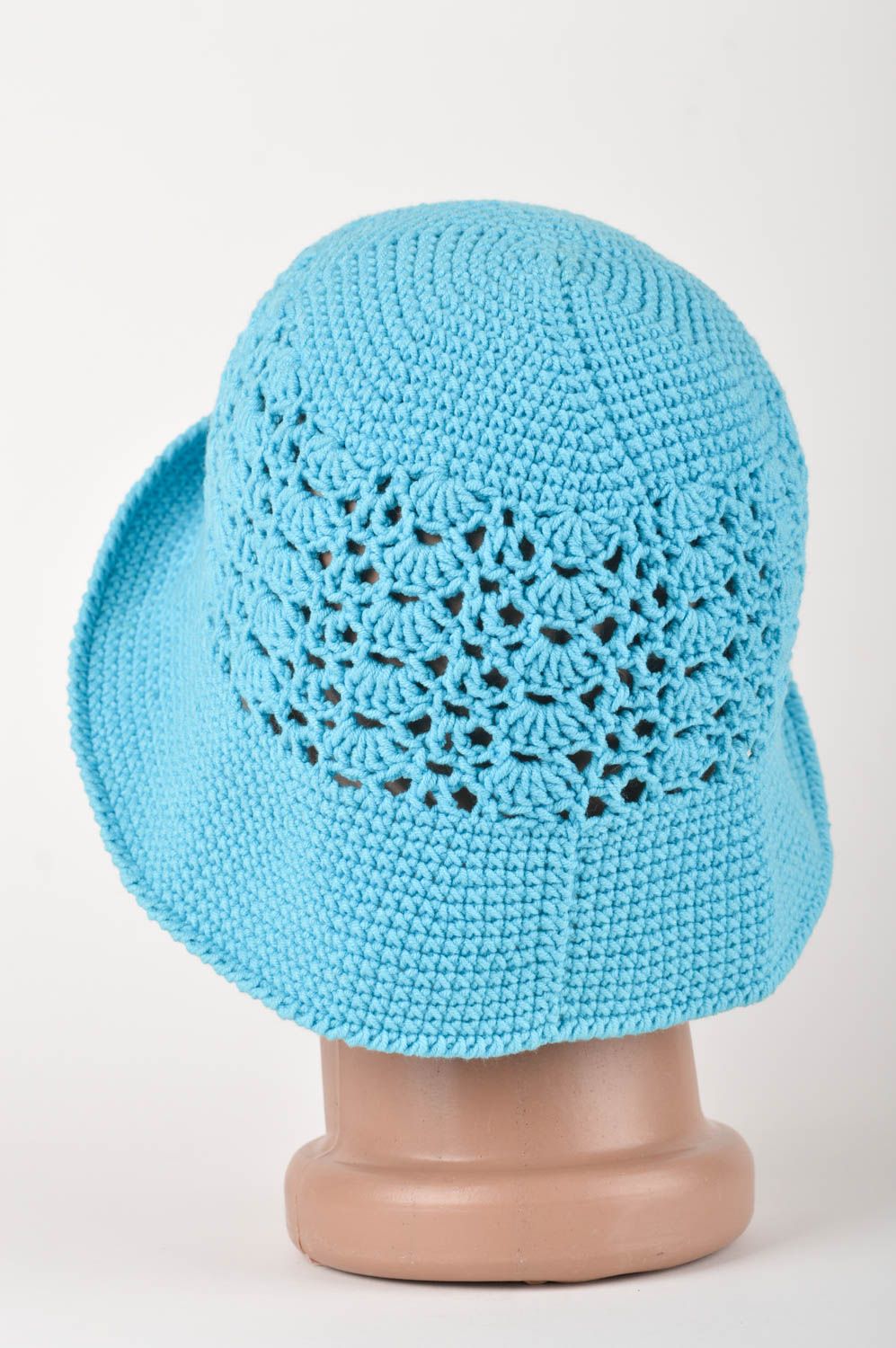Bonnet tricot fait main Chapeau au crochet bleu ciel design Vêtement enfant photo 5