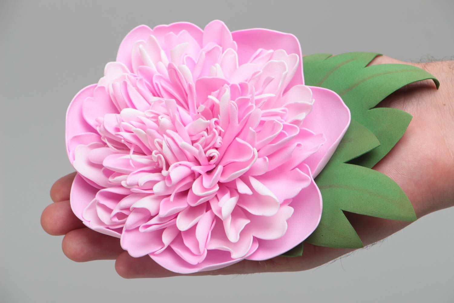Broche fleur grande belle en foamiran pratique faite main Pivoine rose photo 5