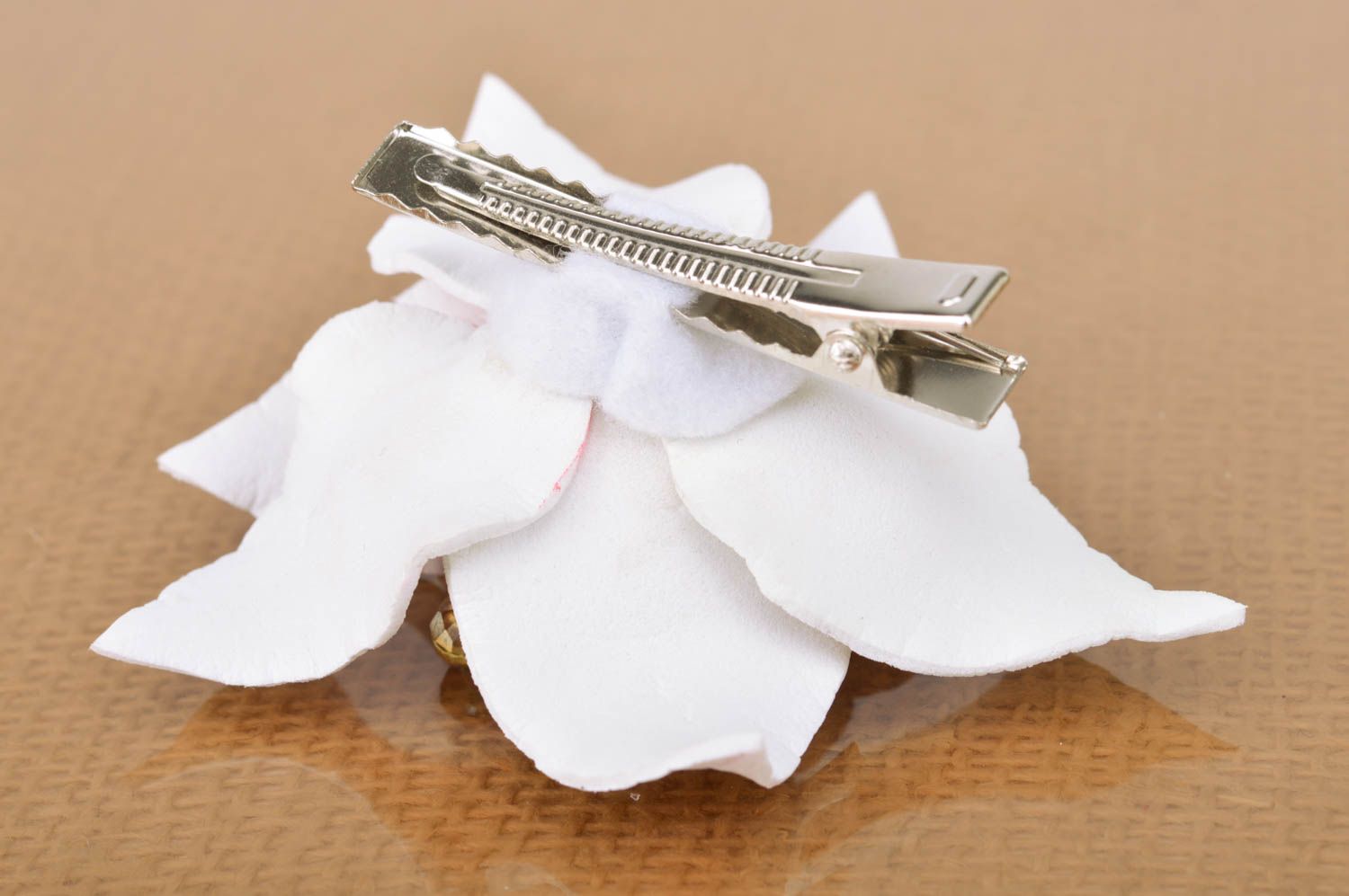 Handmade beautiful hair clip made of foamiran fancy white lily stylish accessory photo 5