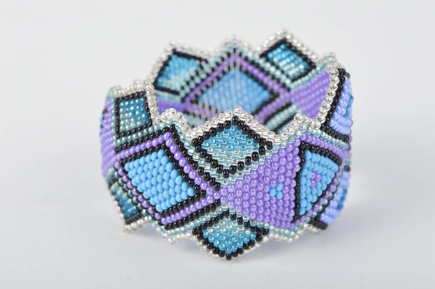 Art stylish beaded handmade bracelet in blue and purple colors for women photo 5