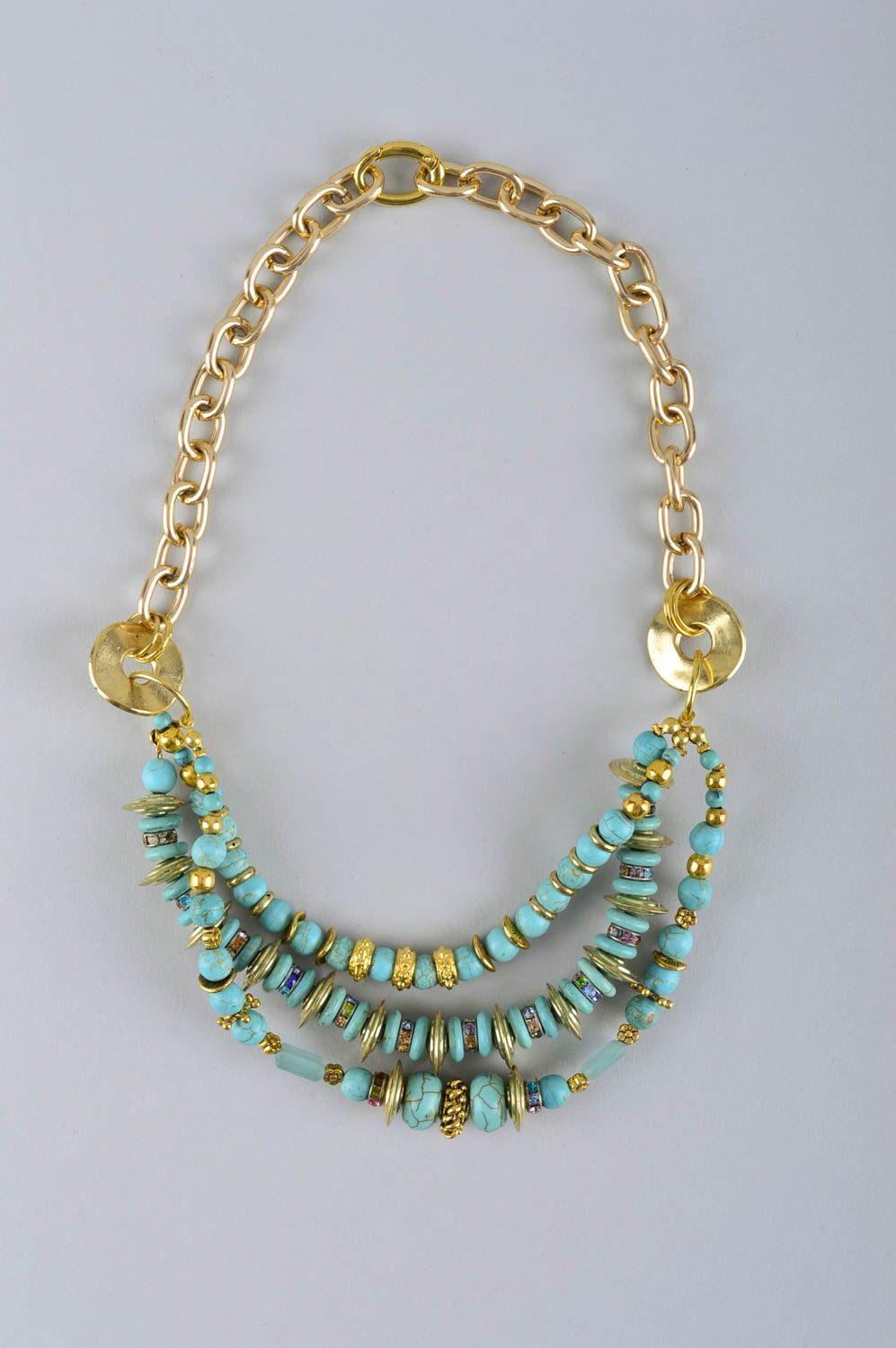 Handmade turquoise beaded necklace unique designer bijouterie present for woman photo 2