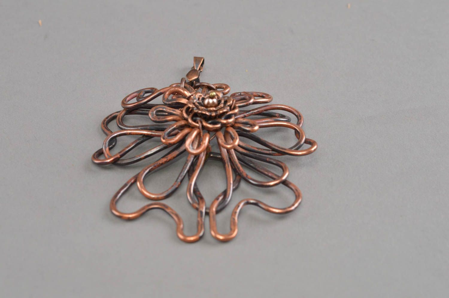 Copper pendant handmade jewelry forged flower gift for women photo 3