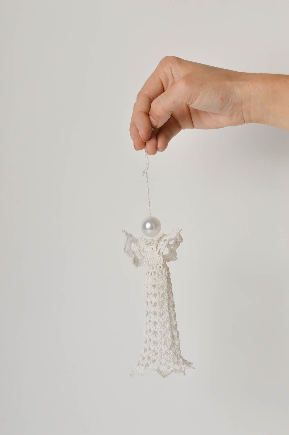 Handmade decorative pendant crocheted angel unusual Christmas accessory photo 5