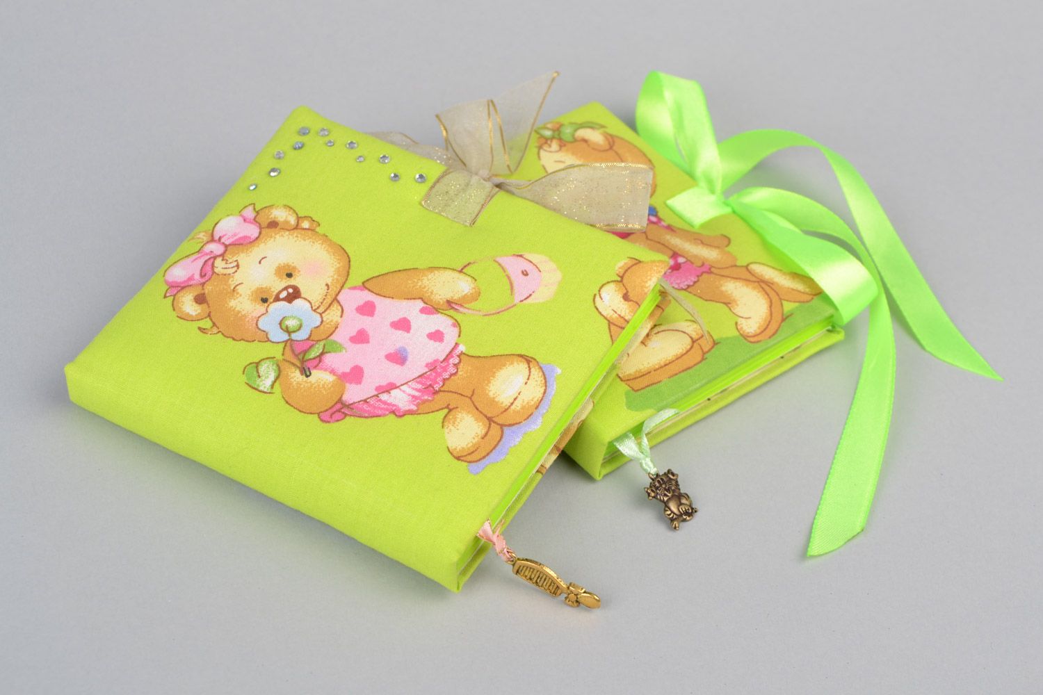 Handmade cute designer children notepad set of 2 pieces green with bears photo 4