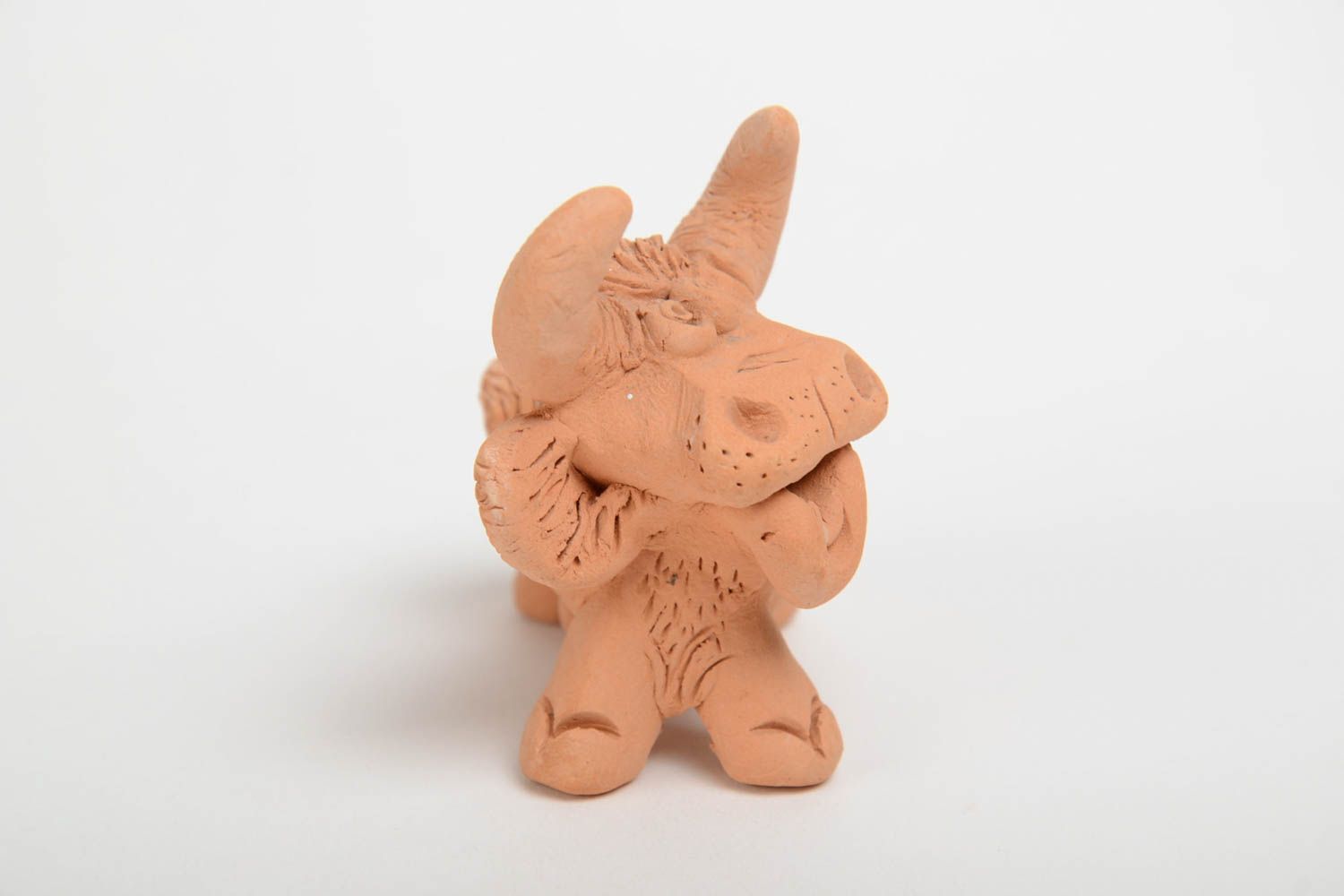 Small handmade collectible miniature ceramic animal figurine of bull  photo 4