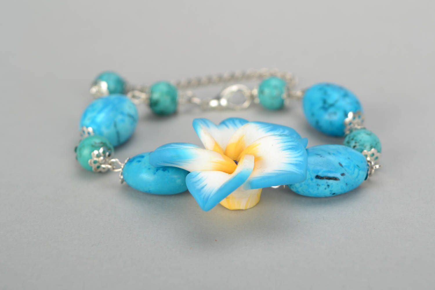 Bracelete de argila de polímero Laguna azul pulseira artesanal feminina  foto 4