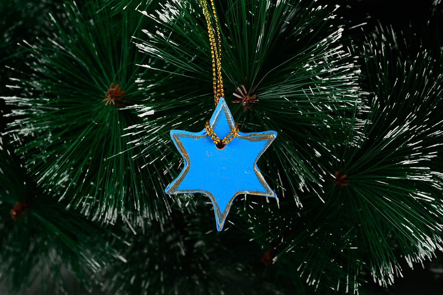 Игрушка на елку хэнд мэйд декор для дома глиняная игрушка в виде голубой звезды фото 1
