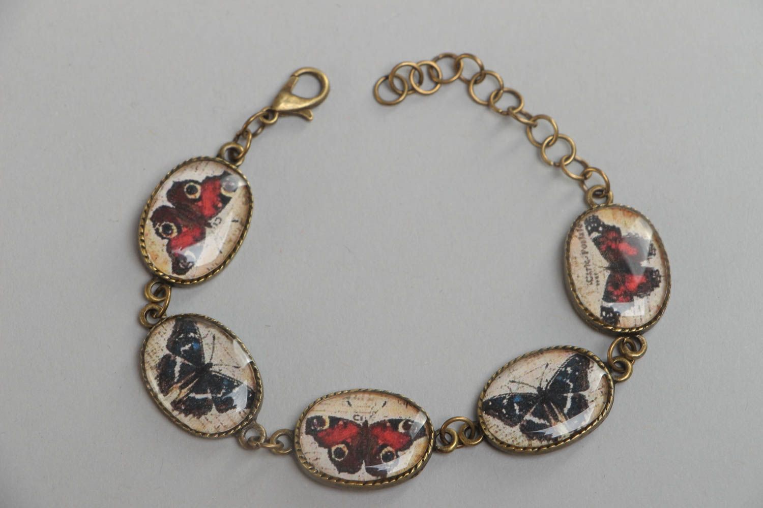 Handmade vintage designer wrist bracelet with glaze elements Butterflies photo 2