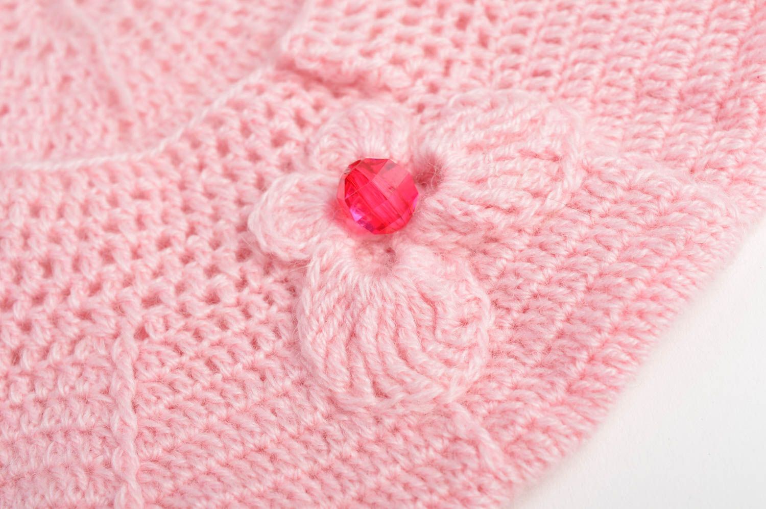 Béret enfant Chapeau enfant fait main rose tricoté en mohair Accessoire fille photo 5