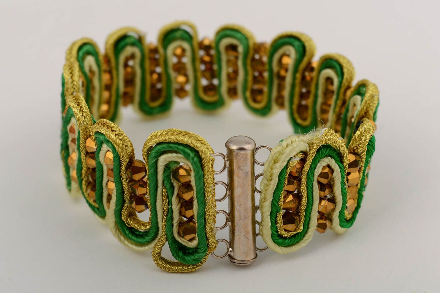 Beautiful homemade designer soutache bracelet with Czech crystal beads photo 3