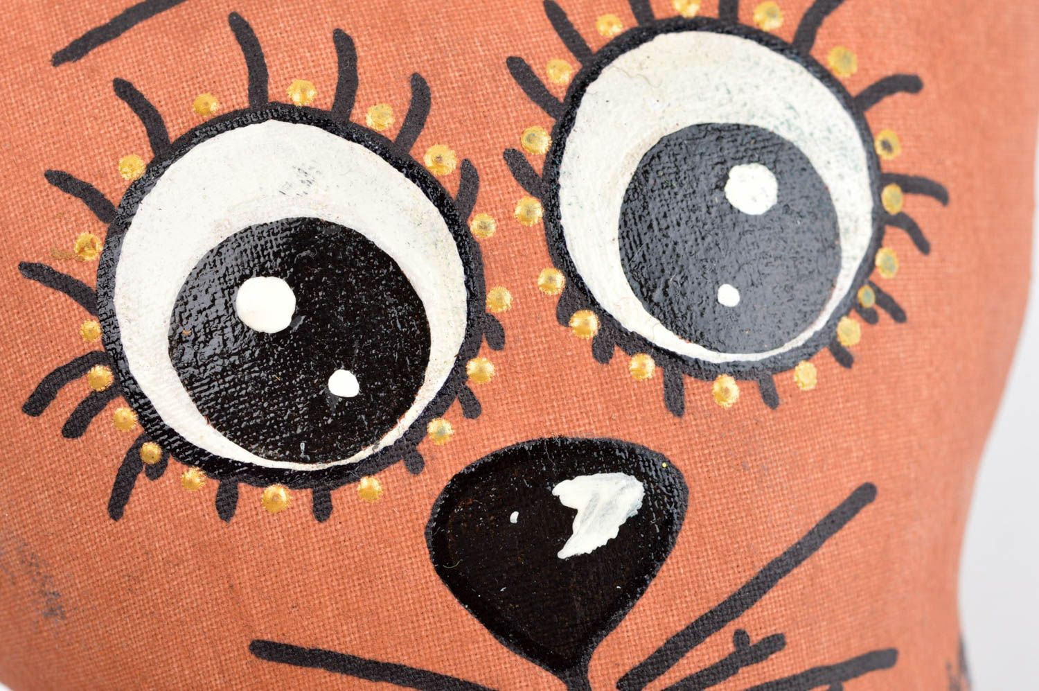 Peluche Chat en tissu de lin faite main peinte à l'acrylique Cadeau enfant photo 4