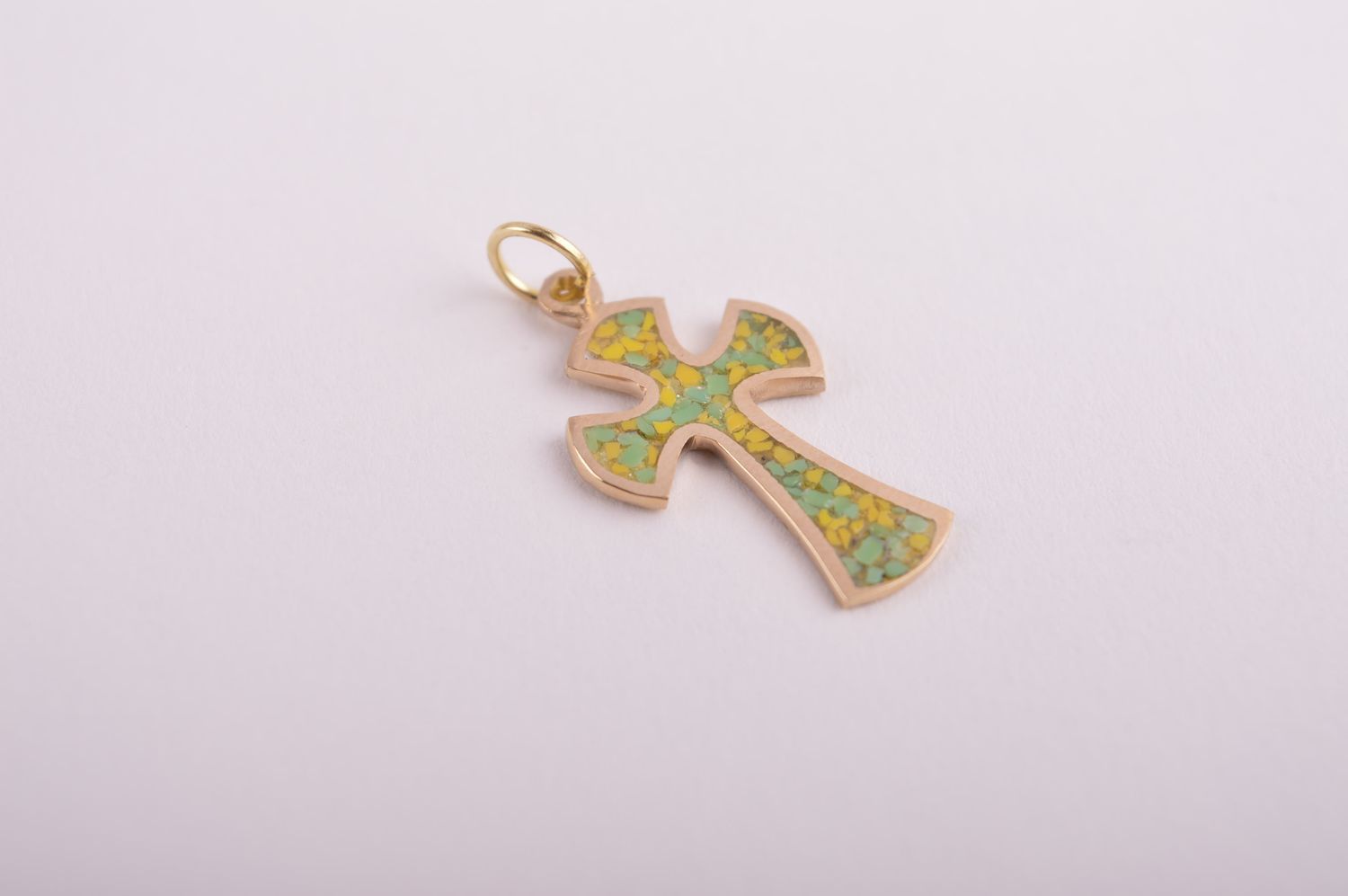 Крестик с камнями handmade подвеска на шею украшение из латуни крестик без шнура фото 4