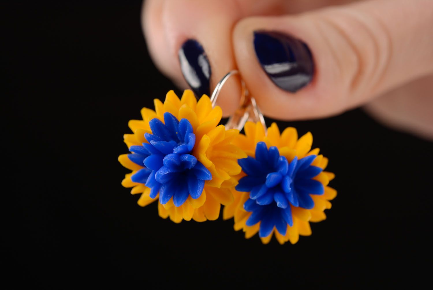 Homemade polymer clay earrings Yellow and Blue photo 2