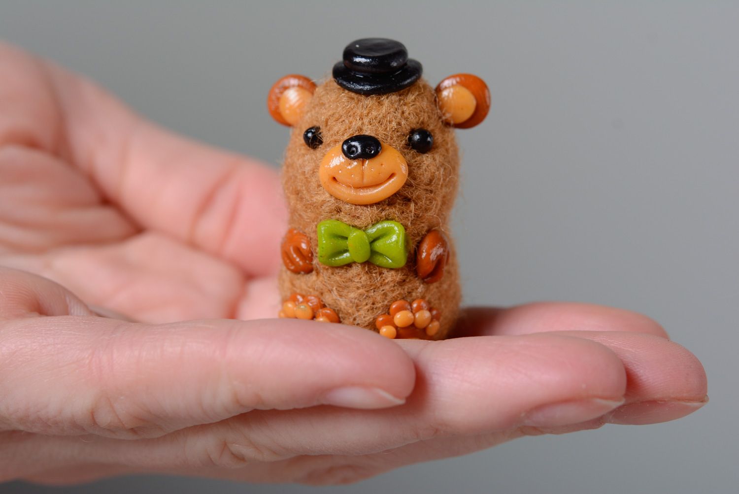 Homemade miniature felted wool toy Bear photo 4