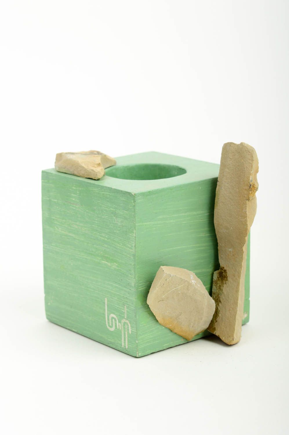 Bougeoir fait main Support bougie vert acrylique bois design Cadeau original photo 4
