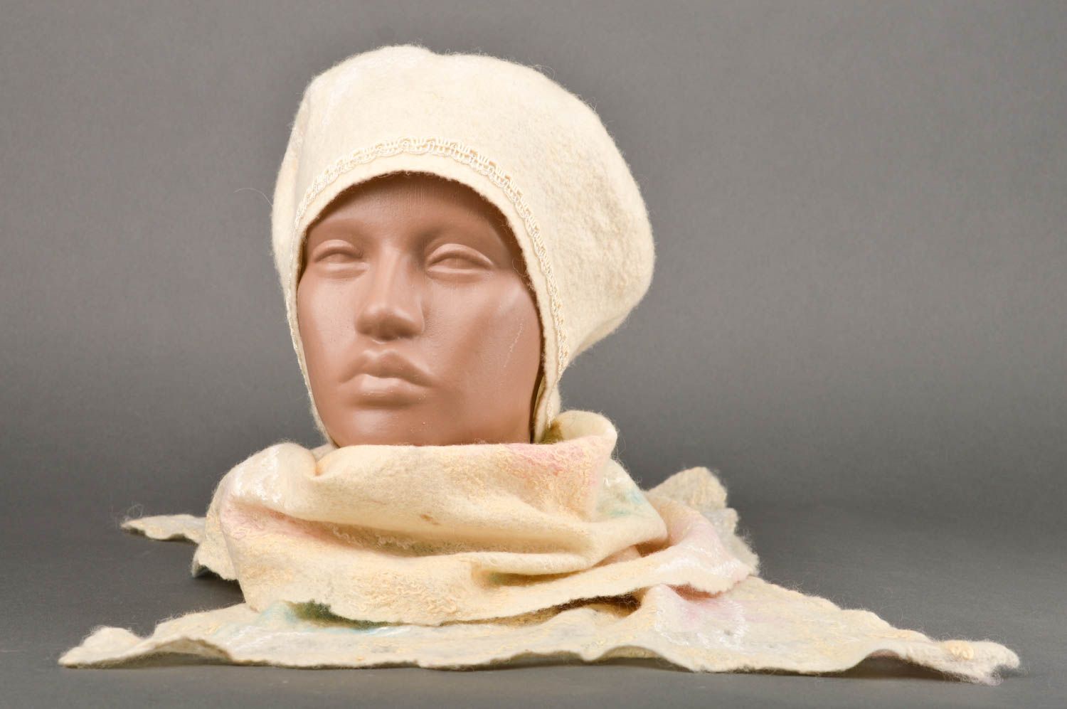 Boina tejida hecha a mano bufanda blanca accesorio de moda regalo original foto 1