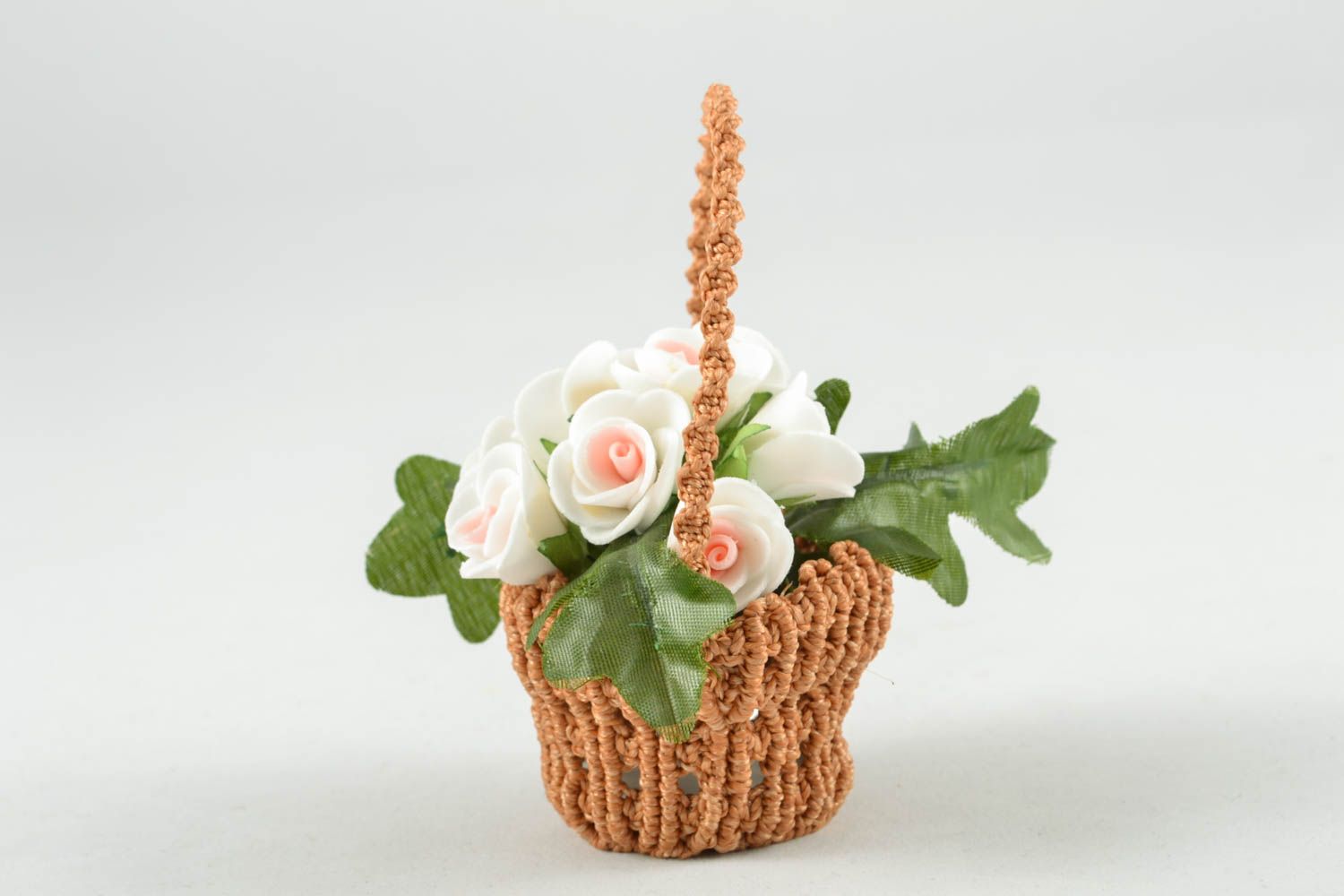 4 inches macrame brown flower basket for shelf or table décor 0,02 lb photo 3