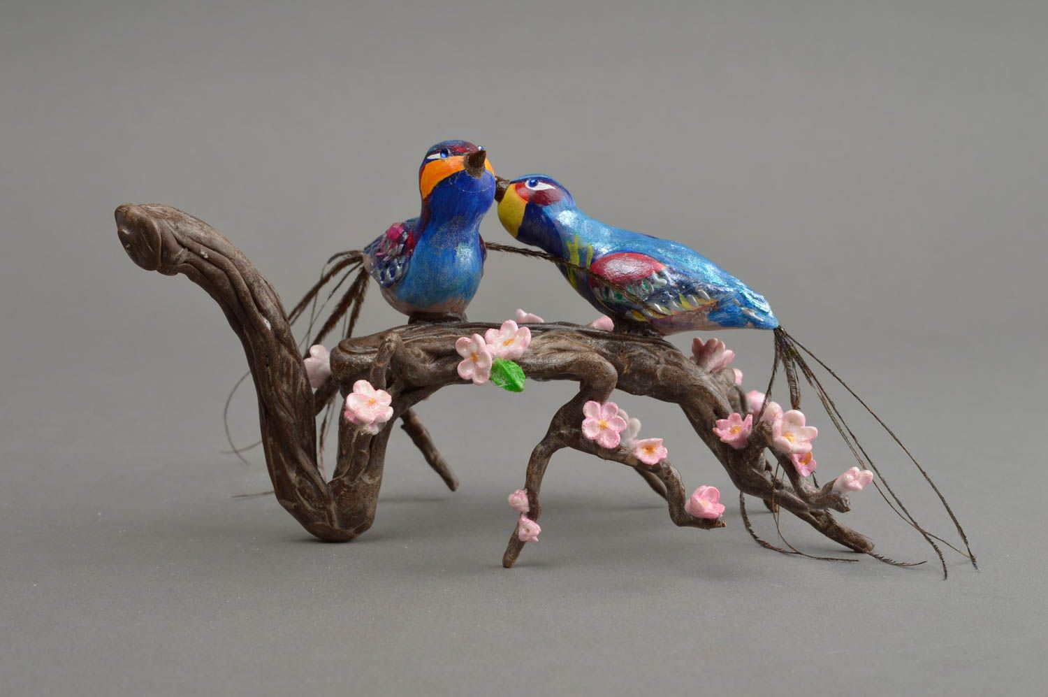 Figurine d'oiseaux faite main en pâte polymère peinte décoration originale photo 2