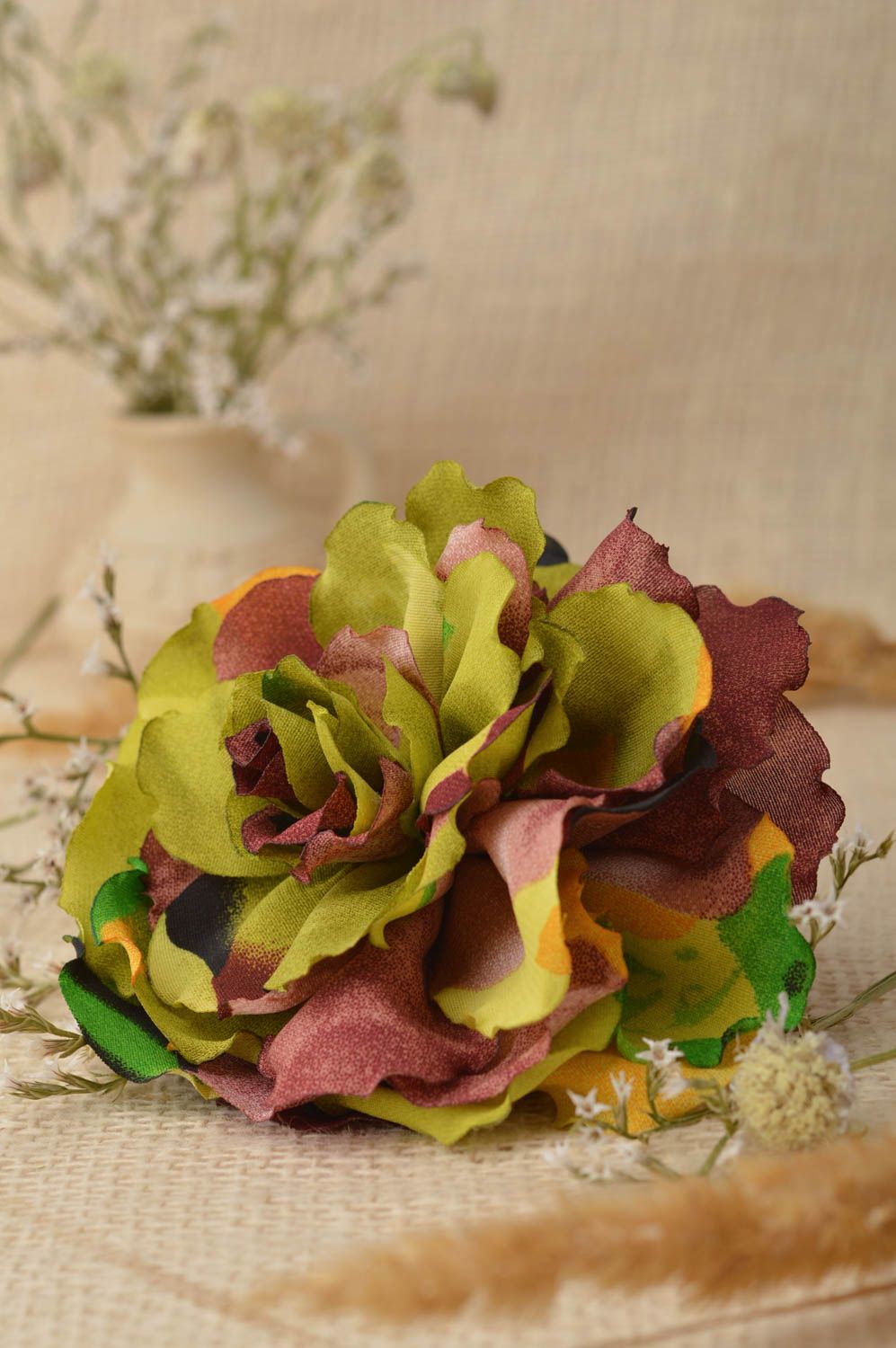 Handmade Schmuck Brosche Haarspange Blume grün üppig Haar Accessoires  foto 1