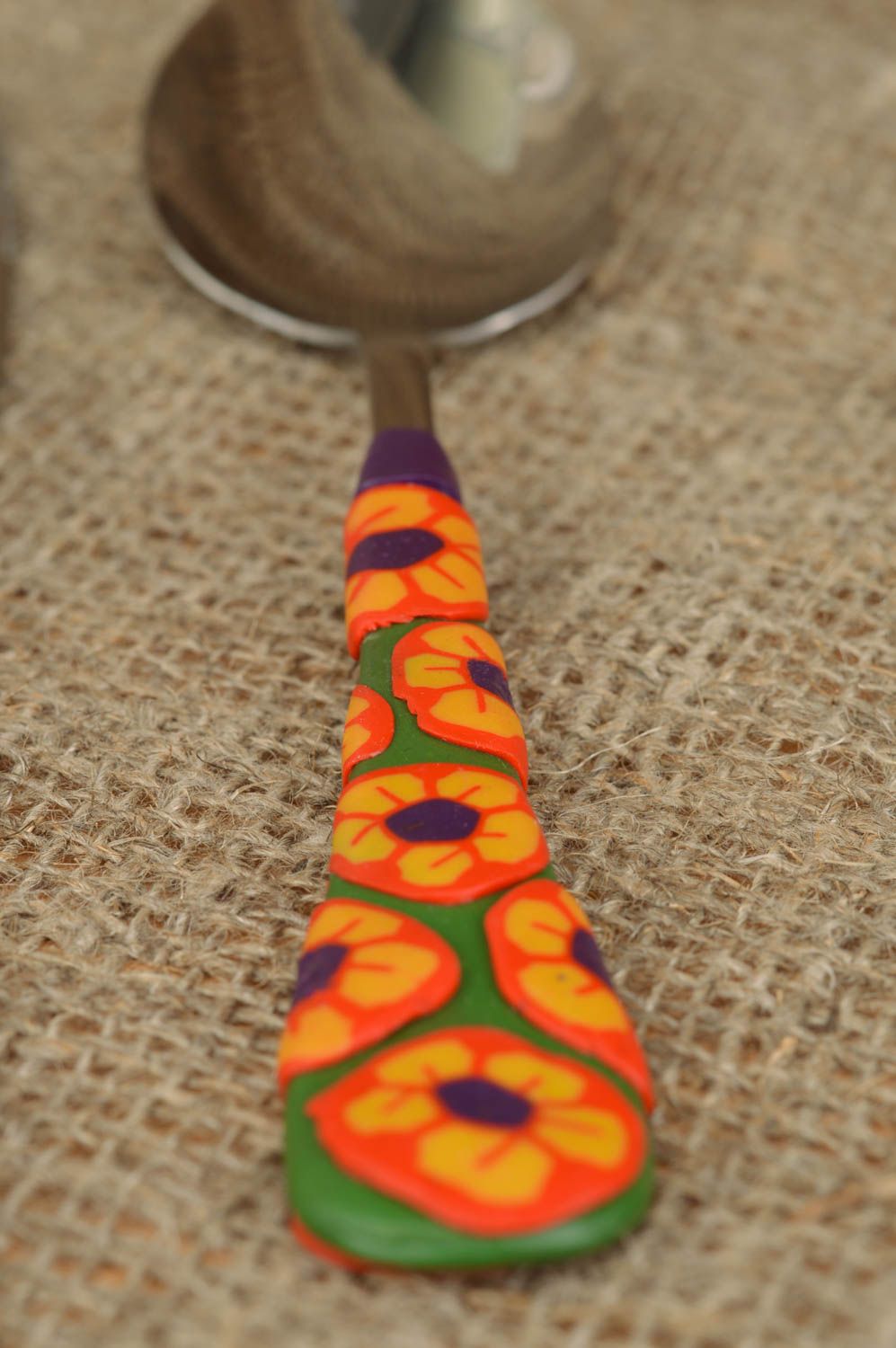 Unusual beautiful handmade designer tablespoon with polymer clay handle photo 5