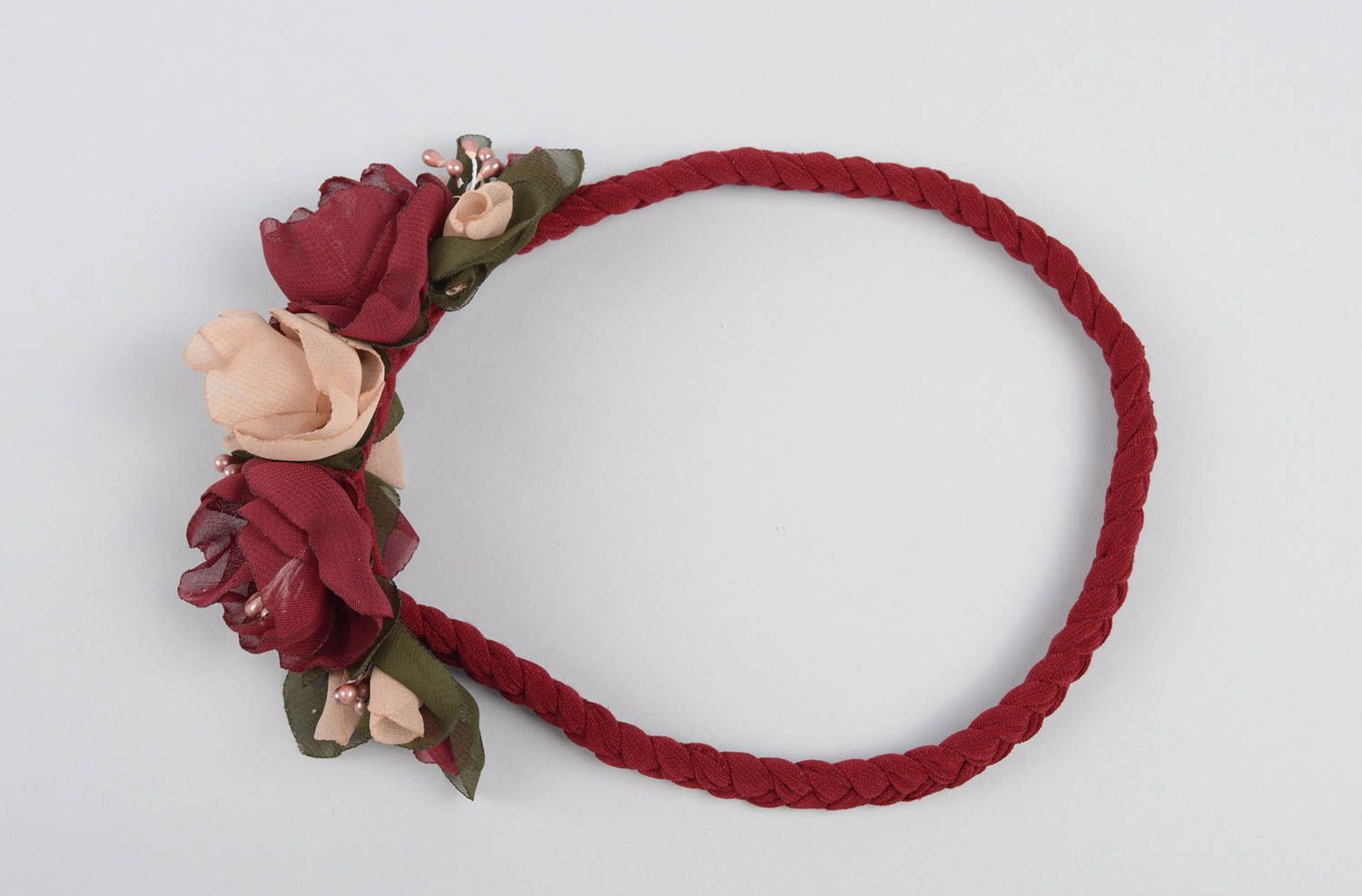 Handmade Mädchen Haarschmuck Haarband mit Blume Accessoire für Haare dunkelrot foto 4