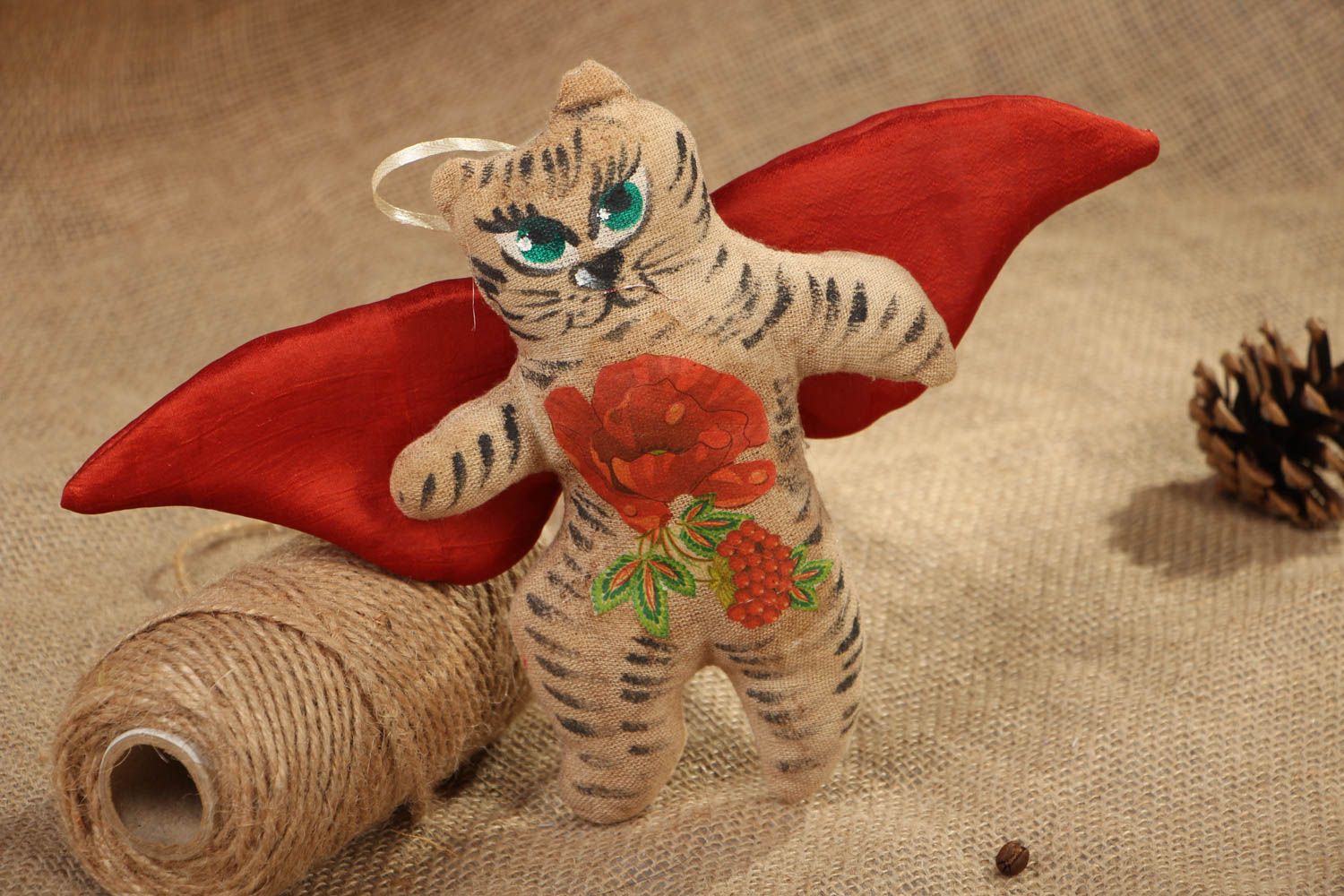Jouet décoratif en tissu fait main Chat ange photo 5