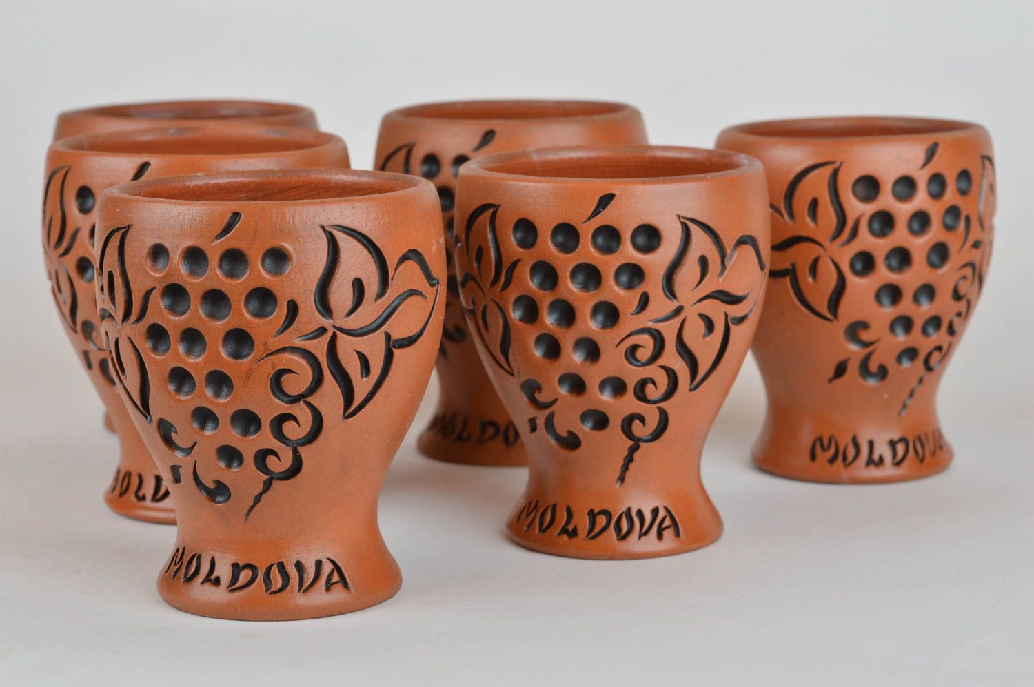 Keramik Trinkbecher Set aus Ton 6 Stück in Braun 100 ml künstlerisch handmade foto 5