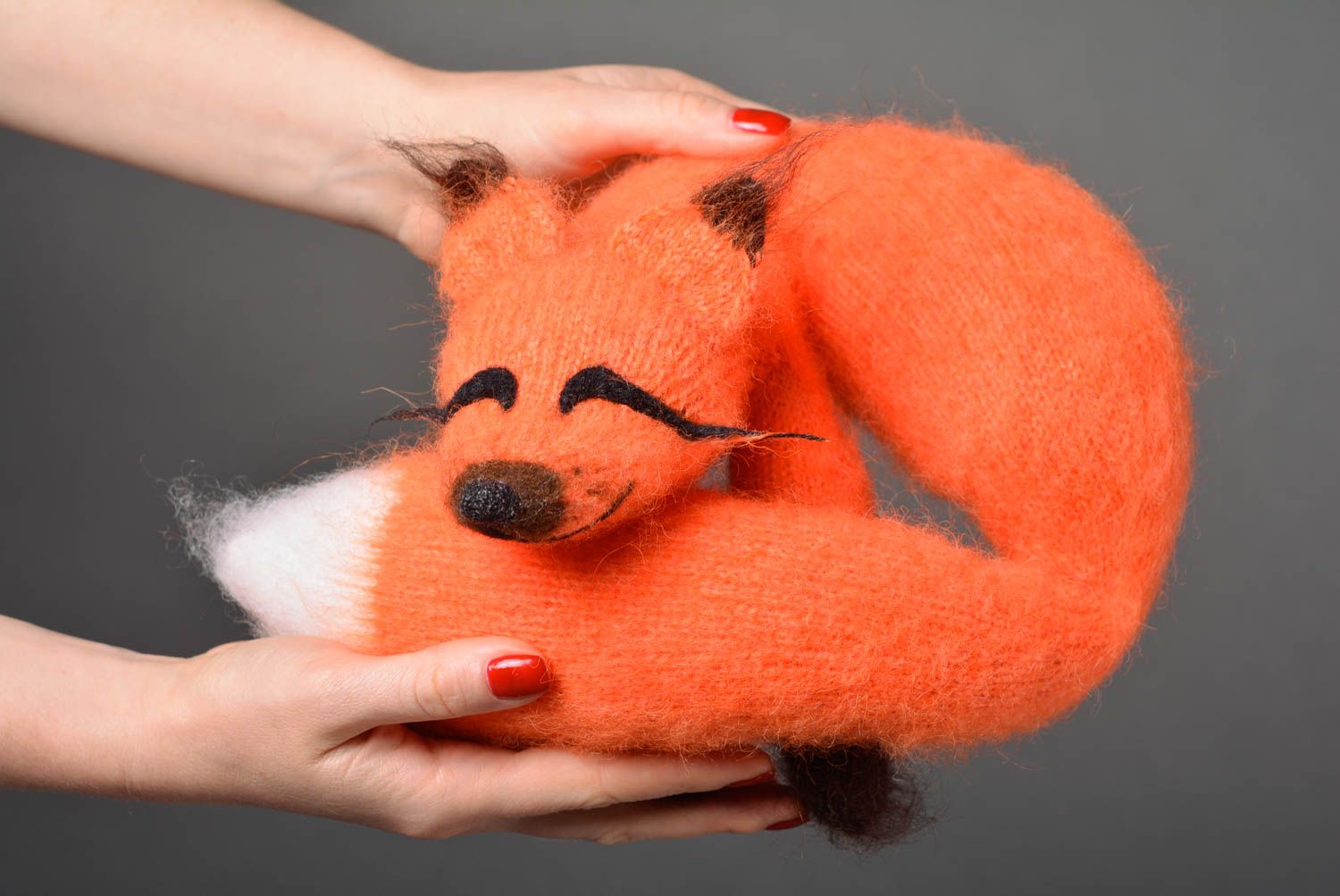 Peluche renard roux Jouet tricot fait main en laine Cadeau pour enfant photo 4