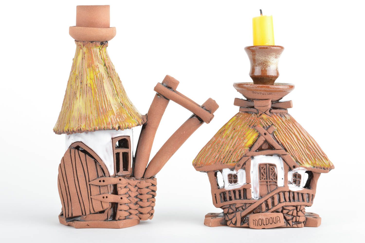 Haus Kerzenhalter aus Keramik Set 2 Stück mit Glasur beschichtet handgemacht foto 1