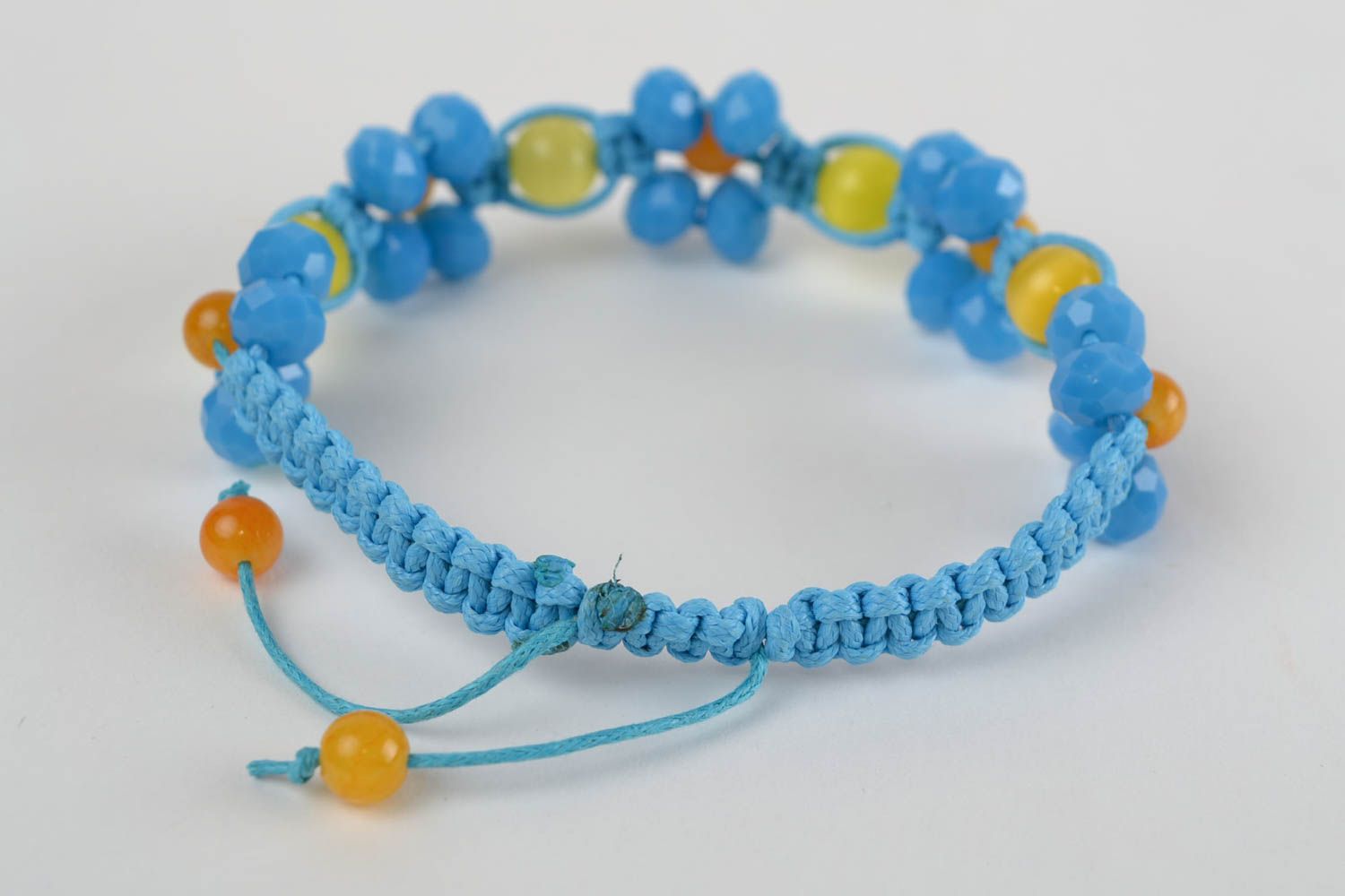 Macrame blue handmade bracelet created of Czech glass beads and waxed cord photo 5