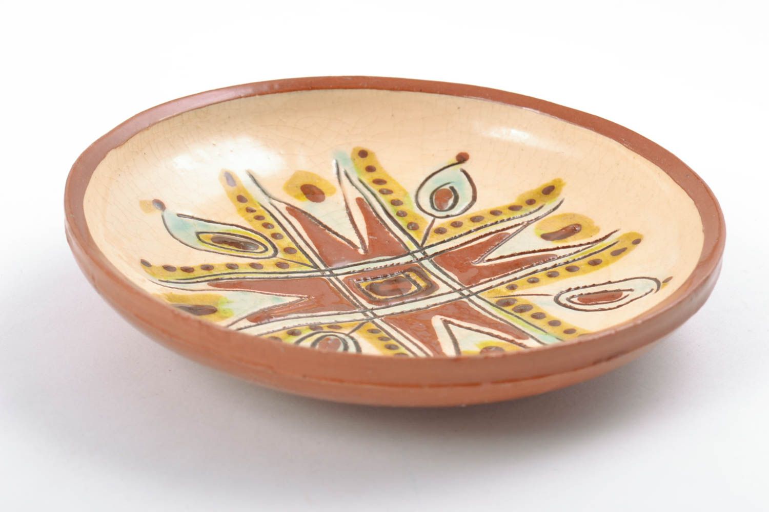 Handgemachter dekorativer Teller mit Bemalung im ethnischen Stil für Interieur foto 4