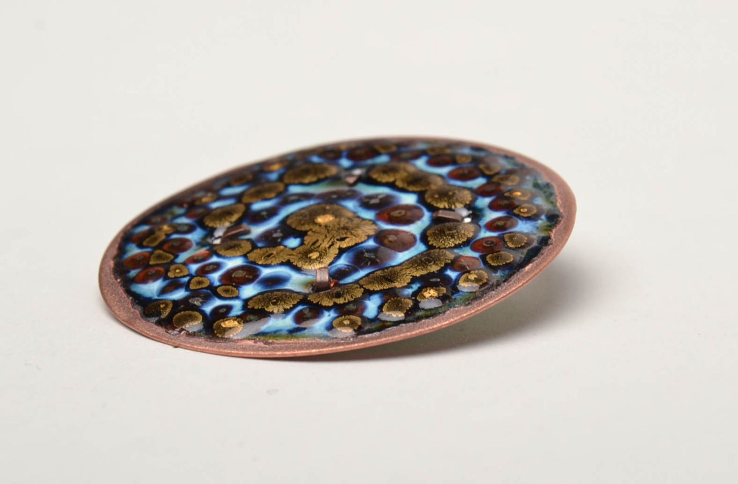 Handmade copper brooch with painting photo 4