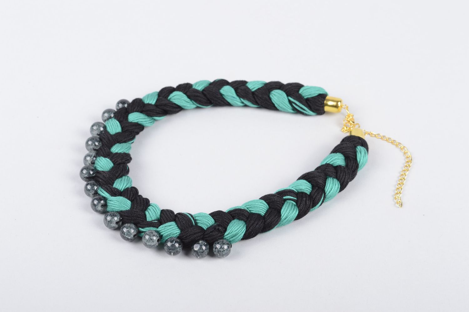 Handmade fabric necklace with beads necklace stylish jewelry designer accessory photo 2
