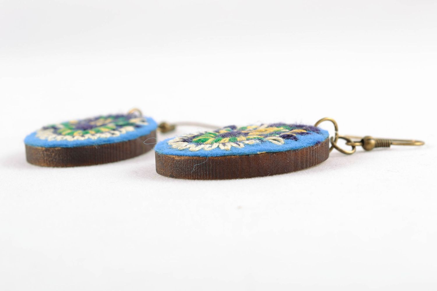 Wooden earrings with embroidery photo 5