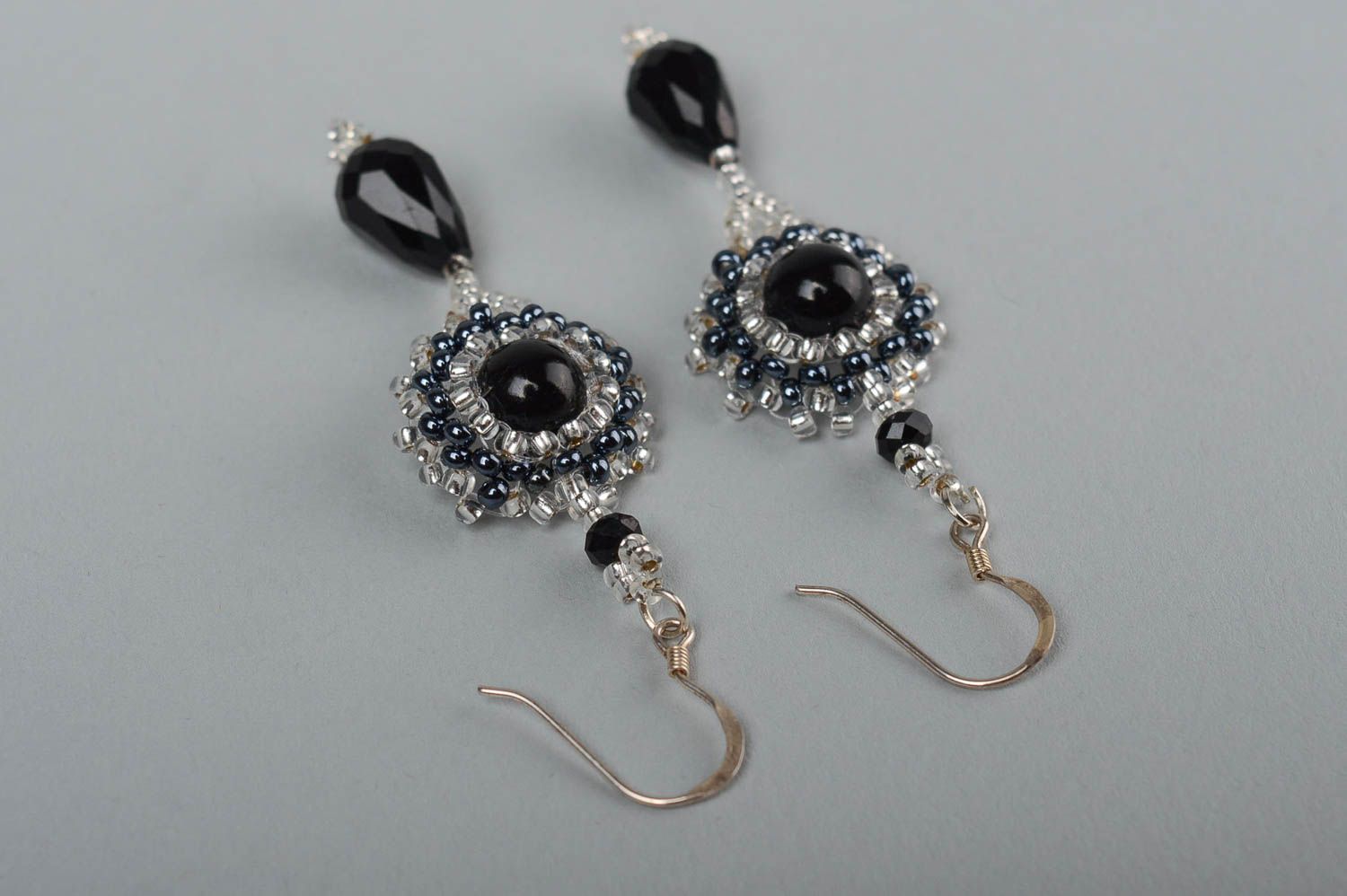 Evening earrings handmade black earrings crystal earrings designer accessories photo 3