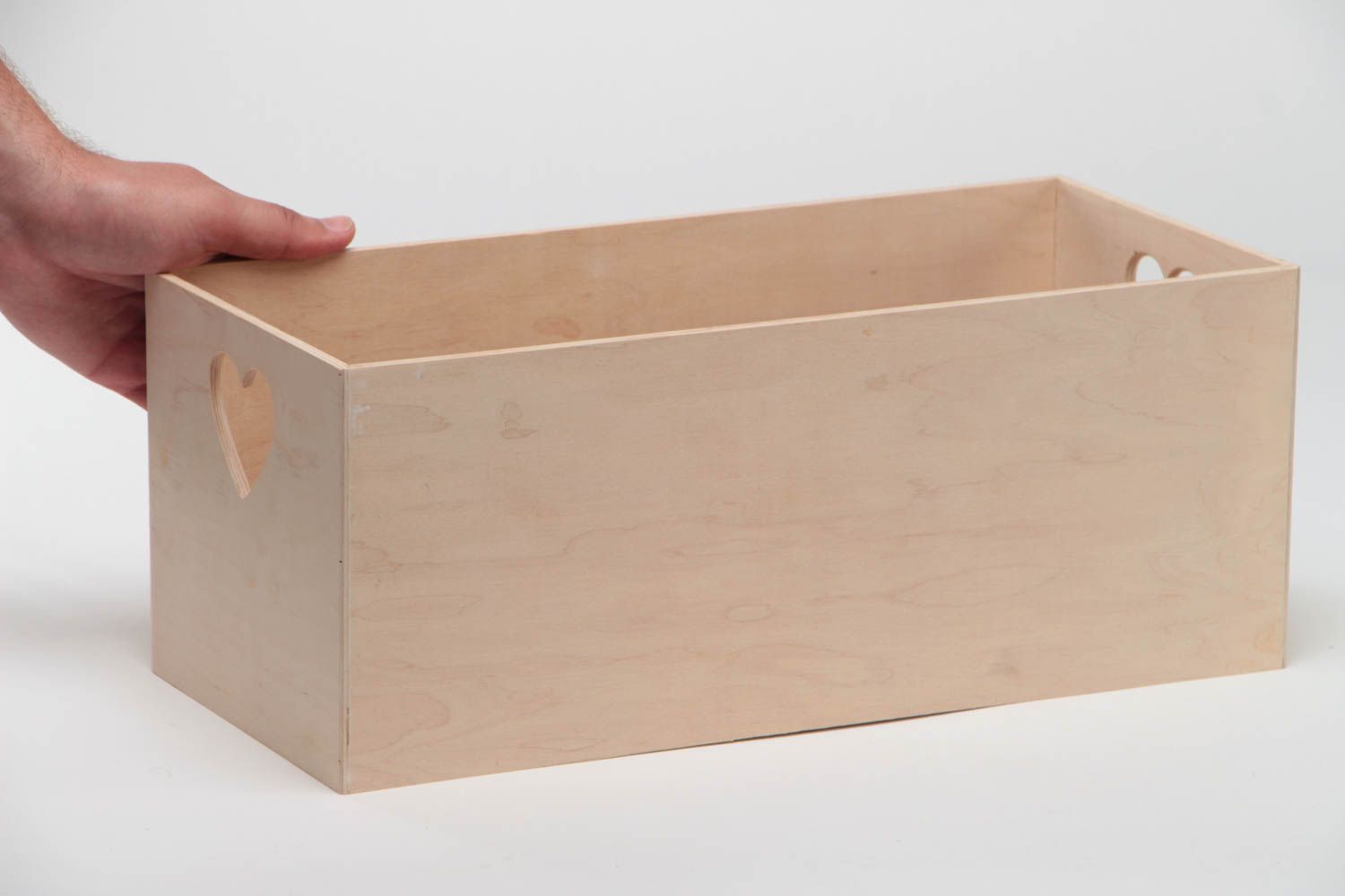 Boîte de rangement en bois brut rectangulaire avec coeurs faite main à décorer photo 5